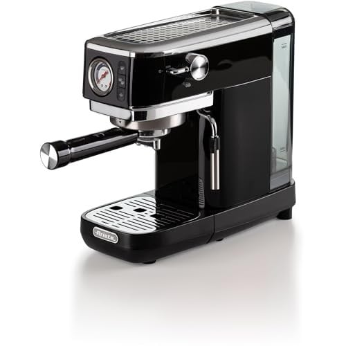 Ariete Espresso Slim Metal 1381, manometreli kahve makinesi, kahve tozu ve ESE kapsülleri ile uyumlu, 15 bar Max, filtre 1 veya 2 fincan, Cappuccino başlığı, 1300 W, Siyah