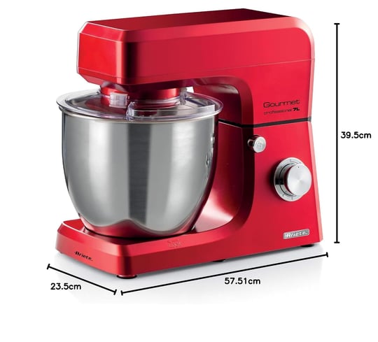 Ariete Gourmet Professional Mutfak Şefi Kırmızı 1598/01-7 Litre Geniş Hazne, Gurme Profesyonel Stand Mikser, Planet Yoğurma Makinesi, 1200 Watt, 6 Hızlı, Darbe Fonksiyonu, Sıçrama Önleyici Kapak