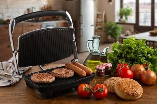 Ariete Izgara ve Tost Makinesi 1911/10 - Grill Toast Machine, 1000 Watt, Yapışmaz Çizgili Plaka