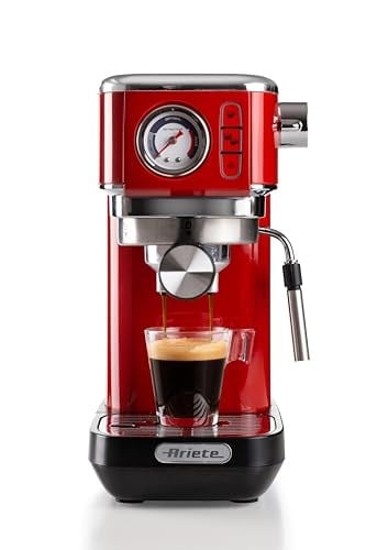 Ariete Moderna Espresso Slim Kahve Makinesi Kırmızı 1381/13 - Metal Espresso Kahve Makinesi, Öğütülmüş Kahve ve ESE Pod Kahve ile Uyumlu, 1300 Watt, 1,1 Litre Su Tankı, Maxi Cappuccino Cihazı