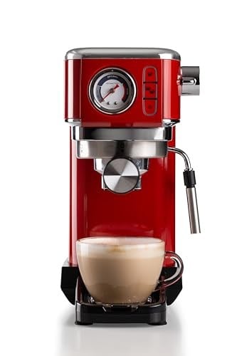Ariete Moderna Espresso Slim Kahve Makinesi Kırmızı 1381/13 - Metal Espresso Kahve Makinesi, Öğütülmüş Kahve ve ESE Pod Kahve ile Uyumlu, 1300 Watt, 1,1 Litre Su Tankı, Maxi Cappuccino Cihazı