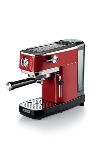 Ariete Moderna Espresso Slim Kahve Makinesi Kırmızı 1381/13 - Metal Espresso Kahve Makinesi, Öğütülmüş Kahve ve ESE Pod Kahve ile Uyumlu, 1300 Watt, 1,1 Litre Su Tankı, Maxi Cappuccino Cihazı