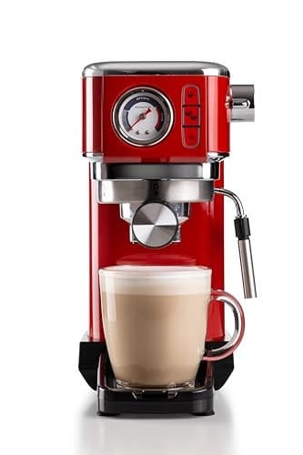 Ariete Moderna Espresso Slim Kahve Makinesi Kırmızı 1381/13 - Metal Espresso Kahve Makinesi, Öğütülmüş Kahve ve ESE Pod Kahve ile Uyumlu, 1300 Watt, 1,1 Litre Su Tankı, Maxi Cappuccino Cihazı