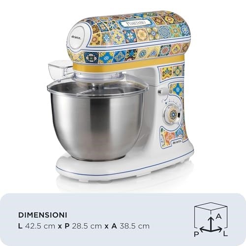 Ariete Positano Mutfak Şefi 1588/0P - 1200 Watt Stand Mikser, Hamur Yoğurma Makinesi, 2400 Watta Ulaşan Kilitli Motor, Paslanmaz Çelik 5,5 Litre Hazne, 3 Farklı Hazne İçi Aparat