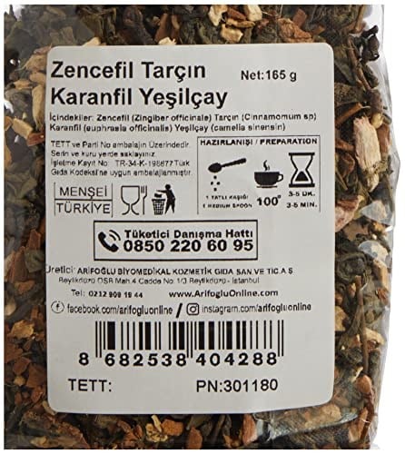 Arifoğlu Yeşil Çay Zencefil Tarçın Karanfil 165 Gr