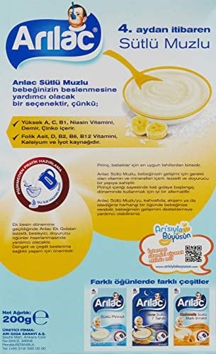 Arılac Instant Ek Gıda Sütlü Muzlu 200 G - Seçenekler: 7 Tahıllı Gece, Sütlü Muzlu, Sütlü Pirinçli, 200 g...