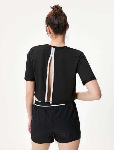 Arkası Pencere Detaylı Spor Crop Tişört Kısa Kollu Bisiklet Yaka