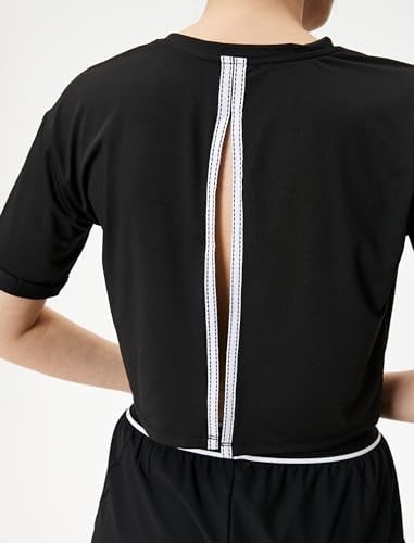 Arkası Pencere Detaylı Spor Crop Tişört Kısa Kollu Bisiklet Yaka