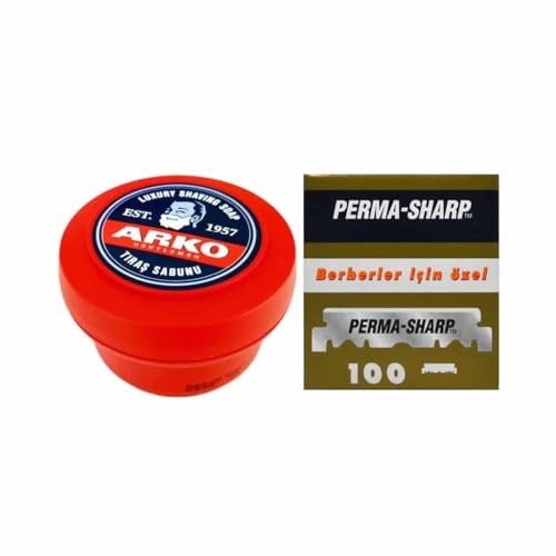 Arko Berber Tıraş Sabunu 150gram (Kase) & Perma-Sharp Ustura Jileti (100lü Paket)