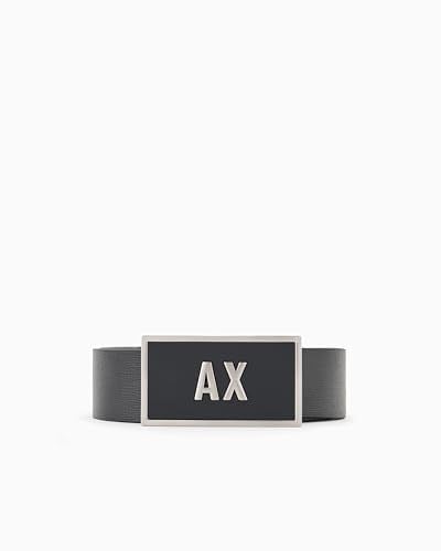 Armani Exchange Erkek Çift Tokalı Logo Kemer, Siyah/Lacivert, Tek Beden