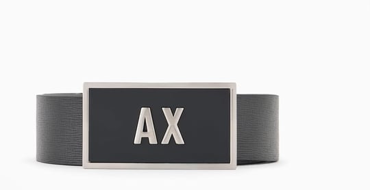 Armani Exchange Erkek Çift Tokalı Logo Kemer, Siyah/Lacivert, Tek Beden