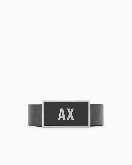 Armani Exchange Erkek Çift Tokalı Logo Kemer, Siyah/Lacivert, Tek Beden