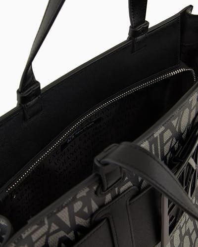 Armani Exchange Womens Large Logo Placket Satchel Bag Big Tote, Bej/Siyah, Bej/Siyah, Ölçü Birimi