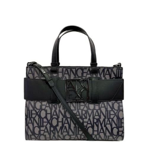 Armani Exchange Womens Large Logo Placket Satchel Bag Big Tote, Bej/Siyah, Bej/Siyah, Ölçü Birimi