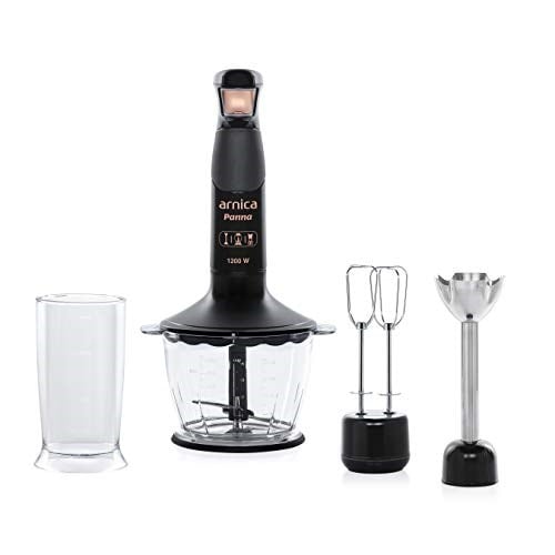 Arnica Panna Siyah Blender Seti, 1200 W, 1.3 L Hazne, Paslanmaz Çelik Bıçak, Siyah