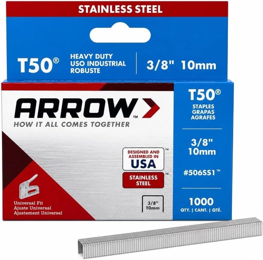 Arrow Fastener T50 Paslanmaz Çelik Zımba Teli, 1 cm Bacak, 1000 Adet