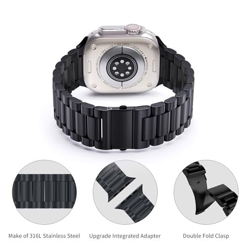 ARTCHE Apple Watch için 49mm 45 mm 44 mm 42 mm Saat Kayışı, iwatch Kayış Serisi Ultra/8/7/6/SE/5/4/3/2/1 ile Uyumlu, Paslanmaz Çelik Yedek Spor Kayışı Metal Ayarlanabilir Kayış, Siyah