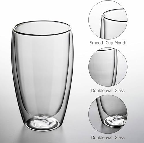 ARVALE Çift Cidarlı Cam Kupa Ev Ofis Fincanı Isı Yalıtımlı Kulplu Cam Bardak (2 Adet 500 ml) - Seçenekler: 2 Adet Main 250 ml, 2 count Helsinki 250 ml...