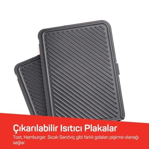 Arzum AR2007 Sultane 1800W 4 Dilim Kapasiteli Izgara ve Tost Makinesi, 180 Derece Açılır Gövde, Kırmızı