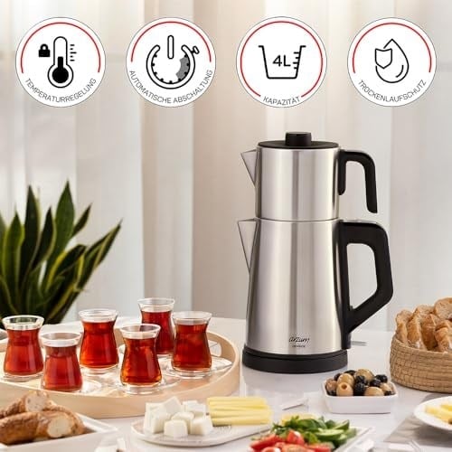 Arzum AR3129 Deminde Çay Makinesi 1800W, 1 L Demlik Kapasitesi, Inox