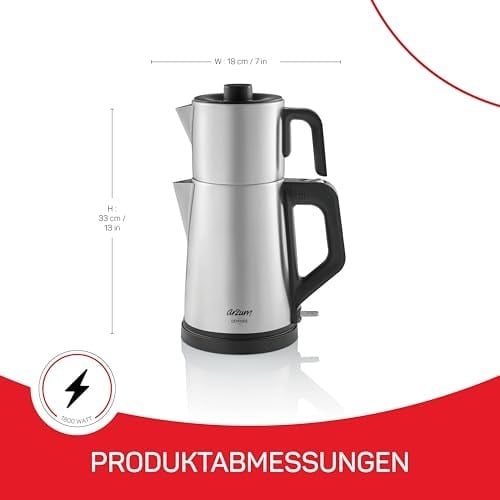 Arzum AR3129 Deminde Çay Makinesi 1800W, 1 L Demlik Kapasitesi, Inox