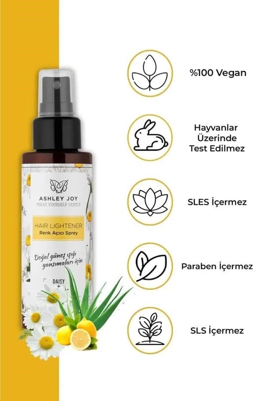 Ashley Joy Doğal Renk Açıcı Sprey, Papatya ve Limon Özlü, Aloe Vera İçerikli, 110 ml