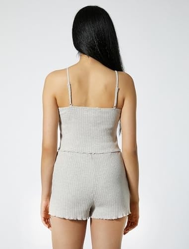 Askılı Pijama Üstü Crop Düğmeli Fitilli