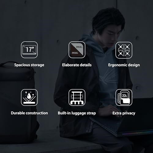ASUS ROG Ranger BP201 dizüstü bilgisayar sırt çantası (hafif, su geçirmez, 22 litre depolama alanı, 17 inçe kadar dizüstü bilgisayarlar için