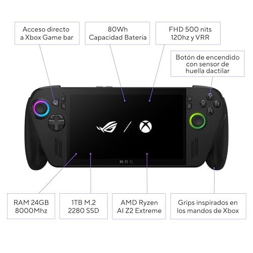 ASUS ROG Xbox Ally X taşınabilir oyun konsolu (17,8 cm (7 inç) Full HD, 120 Hz (AMD Ryzen Z2 Extreme, 24 GB RAM, 1 TB SSD, 80 Wh pil, Windows 11, oyun kartı dahil) siyah