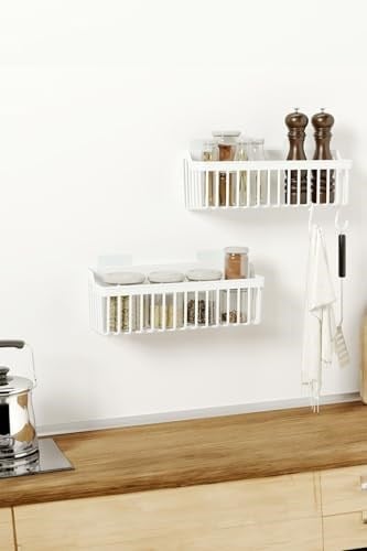 ATA HOME Banyor Yapışkanlı Mutfak Rafı Baharatlık Dolap İçi Düzenleyici 2Li Mutfak Organizeri Plastik Askılı Beyaz 25 X 25