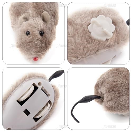 AUEAR, 4 paket rüzgar Up fare yarış Mini atlama sıçan peluş fareler gerçekçi görünümlü Pet Twirling kuyruk ile
