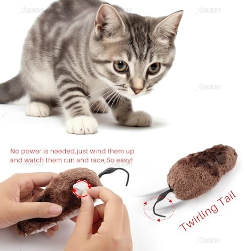 AUEAR, 4 paket rüzgar Up fare yarış Mini atlama sıçan peluş fareler gerçekçi görünümlü Pet Twirling kuyruk ile