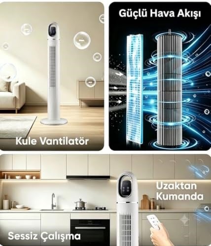 Auhma Kule Tipi Vantilatör 45W | Uzaktan Kumandalı ve Dokunmatik LED Ekranlı Sessiz Dik Vantilatör, 3 Farklı Çalışma Modlu, Zamanlayıcılı Enerji Tasarruflu Ev ve Ofis Tipi Kule Vantilatör