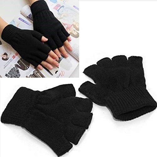 Auleset Parmaksız Eldiven, Kış El Isıtıcı Eldivenler, Unisex Siyah Streç Örme Eldiven
