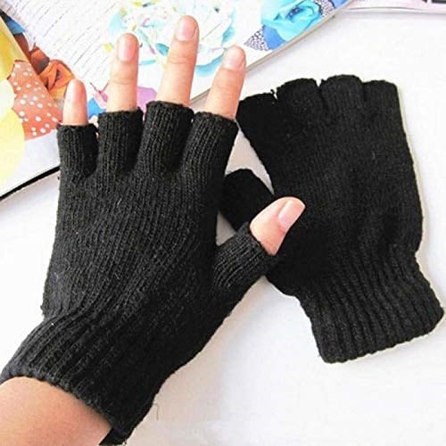 Auleset Parmaksız Eldiven, Kış El Isıtıcı Eldivenler, Unisex Siyah Streç Örme Eldiven