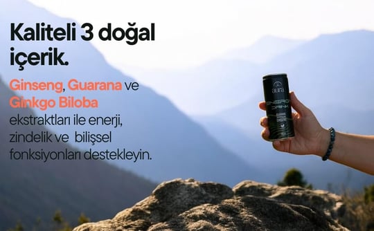 Aura Sağlıklı Enerji İçeceği | 250 ml x 24lü Kutu | Doğal İçerikli, Düşük Şekerli | Ginseng, Guarana, Ginkgo Biloba Destekli | Aspartam ve Asesulfam K İçermez