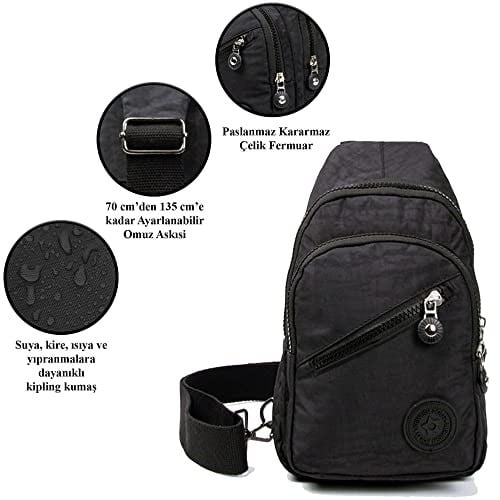 Av A Dos Unisex Siyah Su Geçirmez Krinkıl Çapraz Askılı Bel Omuz Çanta Göğüs Seyahet Günlük Bodybag