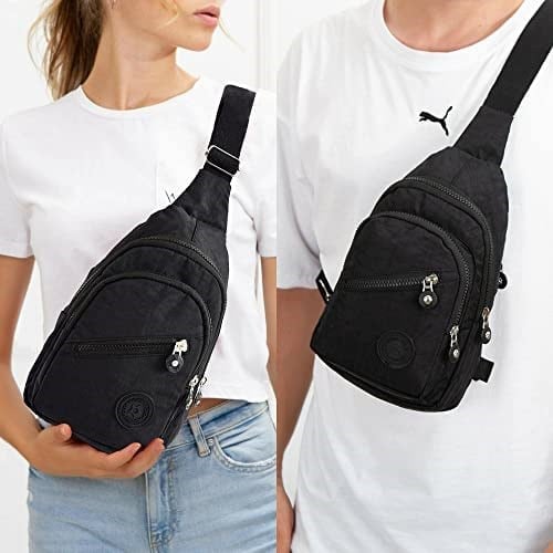 Av A Dos Unisex Siyah Su Geçirmez Krinkıl Çapraz Askılı Bel Omuz Çanta Göğüs Seyahet Günlük Bodybag
