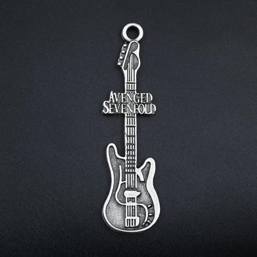 Avenged Sevenfold Elektro Gitar Deri ip Kolye - Gümüş Kaplama - Kadın Erkek Kolye - No:1048