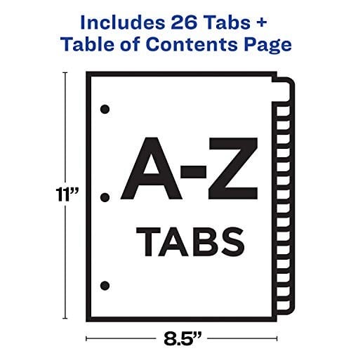Avery 3 Halka Bağlayıcı için A-Z Tab Bölücüler, Özelleştirilebilir İçindekiler, Çok Renkli Sekmeler, 3 Takım (44225)