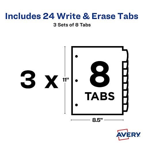 Avery Big Tab 21210 Ayırma Sayfası, Sağlam Plastikten, 8 Kayıt Kartı, Çok Renkli, 3 Set