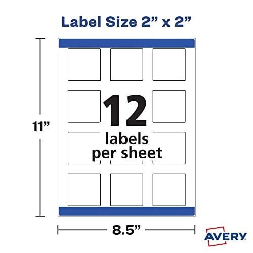 Avery Yazdırılabilir Boş Kare Etiketler, 5,08 cm x 5,08 cm, Parlak Kristal Şeffaf, 120 Özelleştirilebilir Etiket (22853)