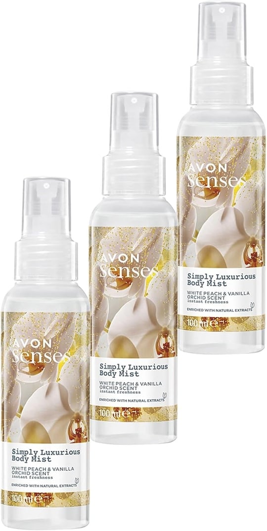 Avon Simply Luxurious Beyaz Şeftali ve Vanilya Orkide Kokulu Vücut Spreyi 100 Ml. - Seçenekler: Tekli, Üçlü Set, İkili Set