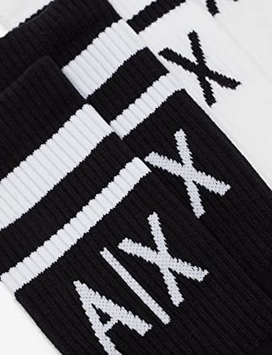 A|X Armani Exchange 2li Kontrast Logo Çorap, OS, Siyah/Beyaz, Tek Beden
