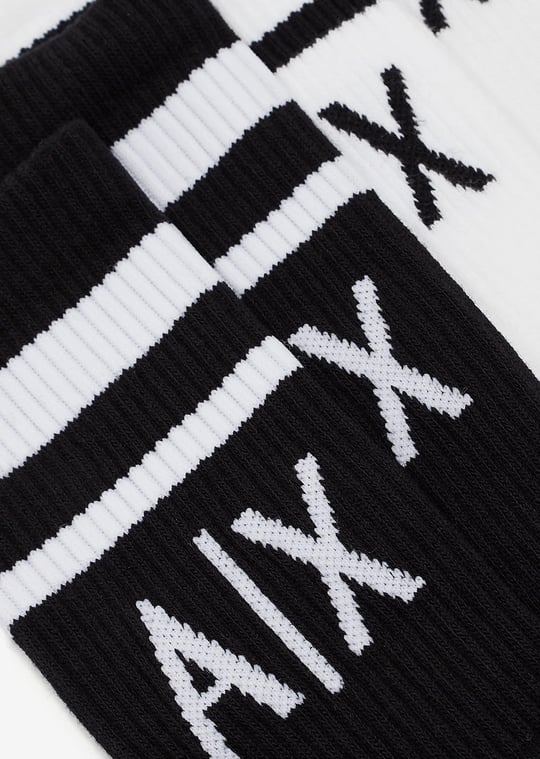 A|X Armani Exchange 2li Kontrast Logo Çorap, OS, Siyah/Beyaz, Tek Beden