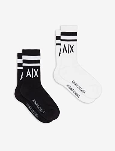 A|X Armani Exchange 2li Kontrast Logo Çorap, OS, Siyah/Beyaz, Tek Beden