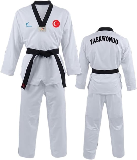 Ay Yıldız Baskılı Siyah Yaka Taekwondo Elbisesi Dobok Tekvando Elbisesi