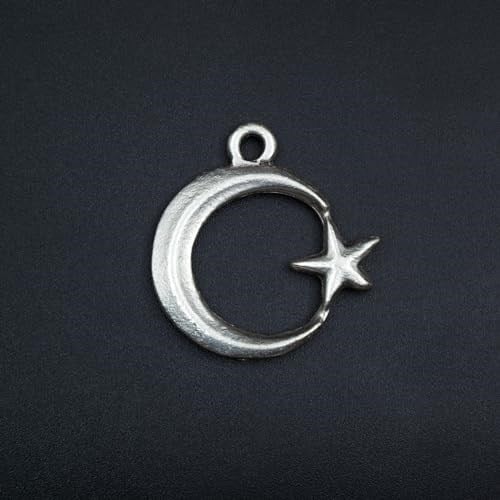 Ay Yıldız Deri ip Kolye - Gümüş Kaplama - Kadın Erkek Kolye - No:1603