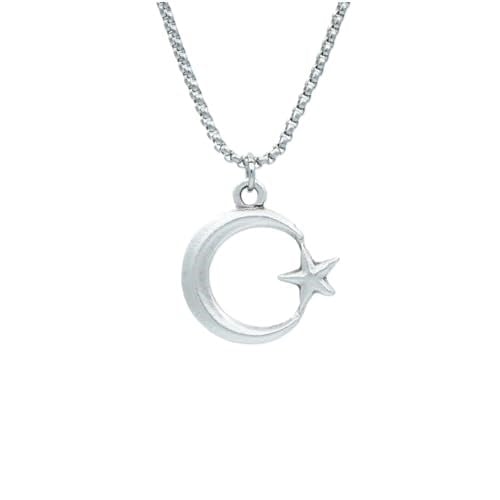 Ay Yıldız Örme Zincir Kolye - Gümüş Kaplama - Erkek Kadın Kolye - No:1585