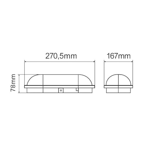 Aydos 20W IP65 Oval Siyah LED Tavan ve Duvar Lambası | 6500K Beyaz Işık | Su Geçirmez Banyo Bahçe Aydınlatma Armatürü | 2000 Lümen | 270x147x78mm (220V)